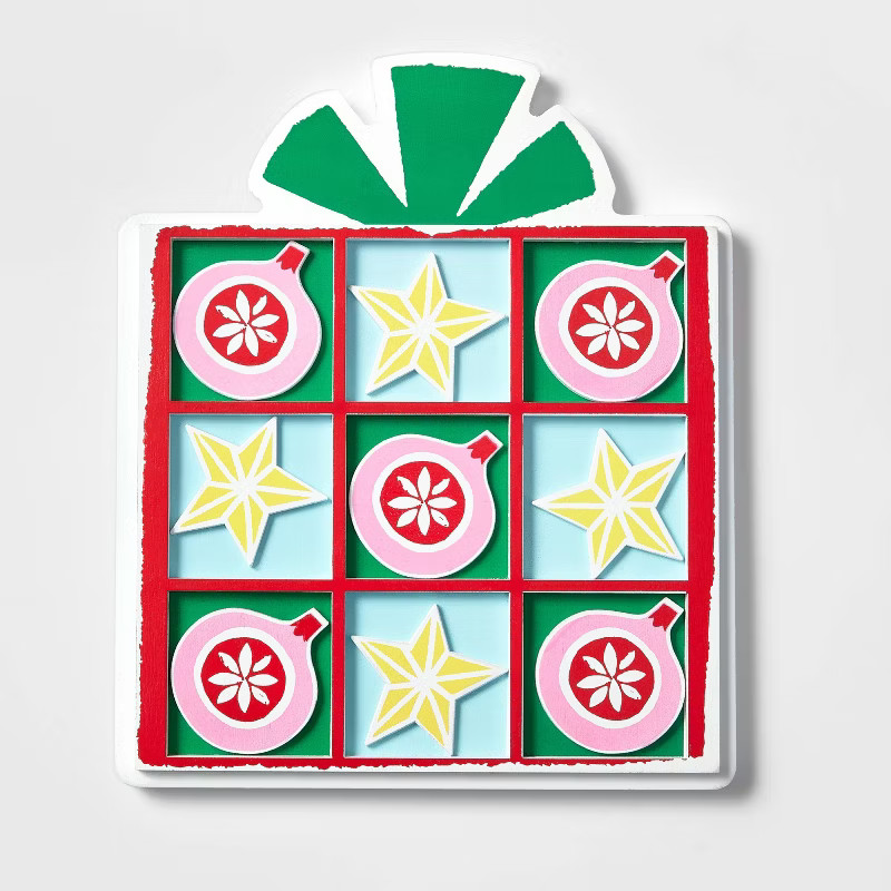 Wood Christmas Present with Ornaments & Stars Tic-Tac-Toe Game - Wondershop™ | Target