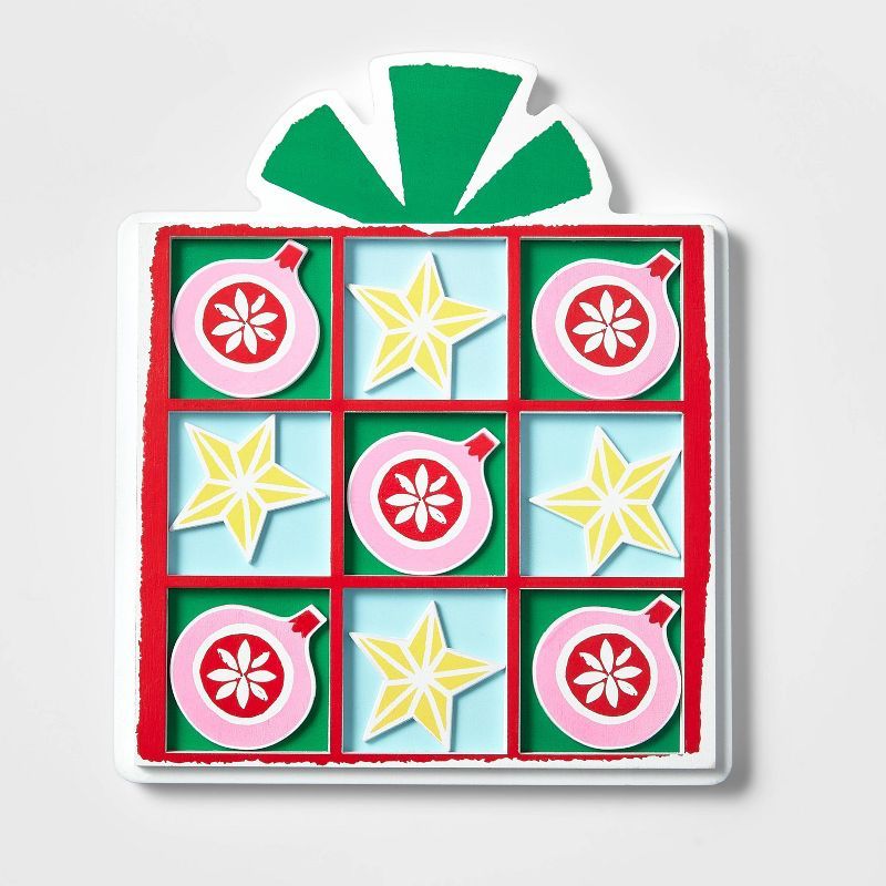 Wood Christmas Present with Ornaments & Stars Tic-Tac-Toe Game - Wondershop™ | Target