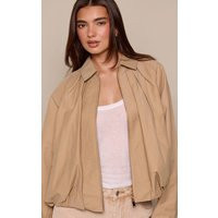 Beige Gathered Hem Zip Up Bomber Jacket | PrettyLittleThing UK