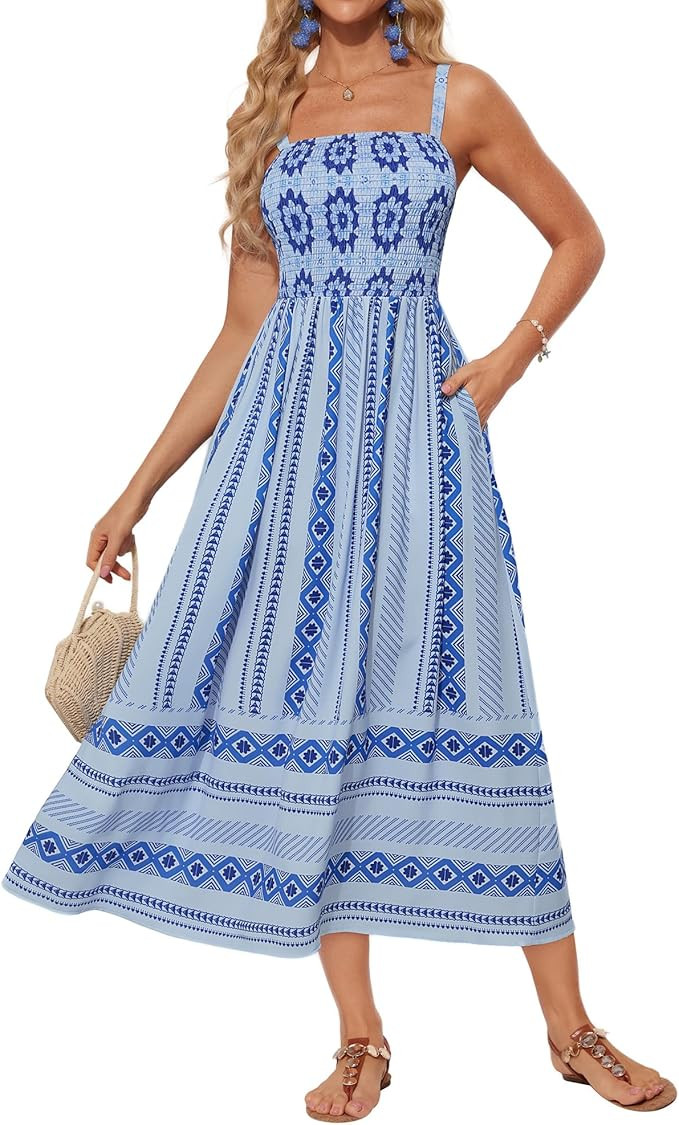 GRACE KARIN Women's Floral Maxi Dress 2025 Summer Spaghetti Strap Sleeveless Ruffle Hem Flowy Boh... | Amazon (US)