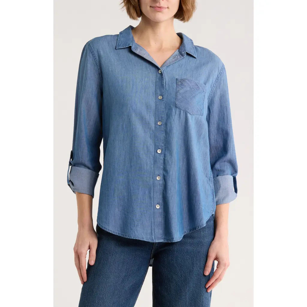 Caslon® Casual Chambray Button-Up Shirt in Medium Wash at Nordstrom Rack, Size Small | Nordstrom Rack