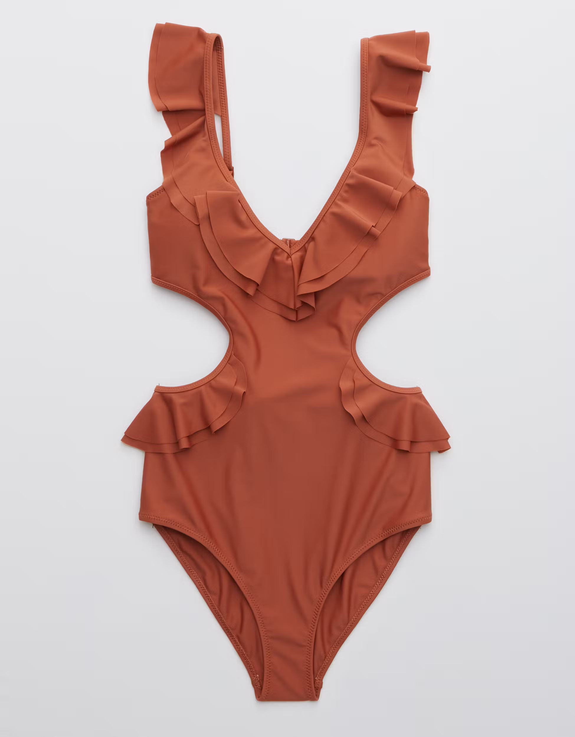 Aerie Ruffle Cut Out One Piece Swimsuit | American Eagle Outfitters (US & CA)