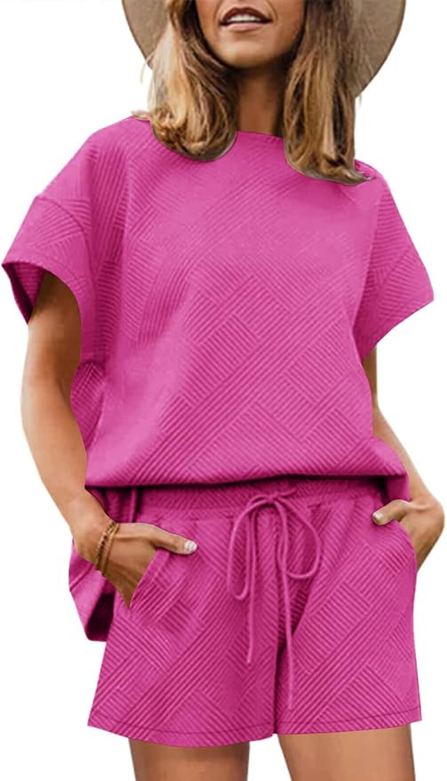 Imily Bela Womens Loungewear Set Short Sleeve Tops and Shorts 2 Piece Outfits Plus Size Oversized... | Amazon (US)