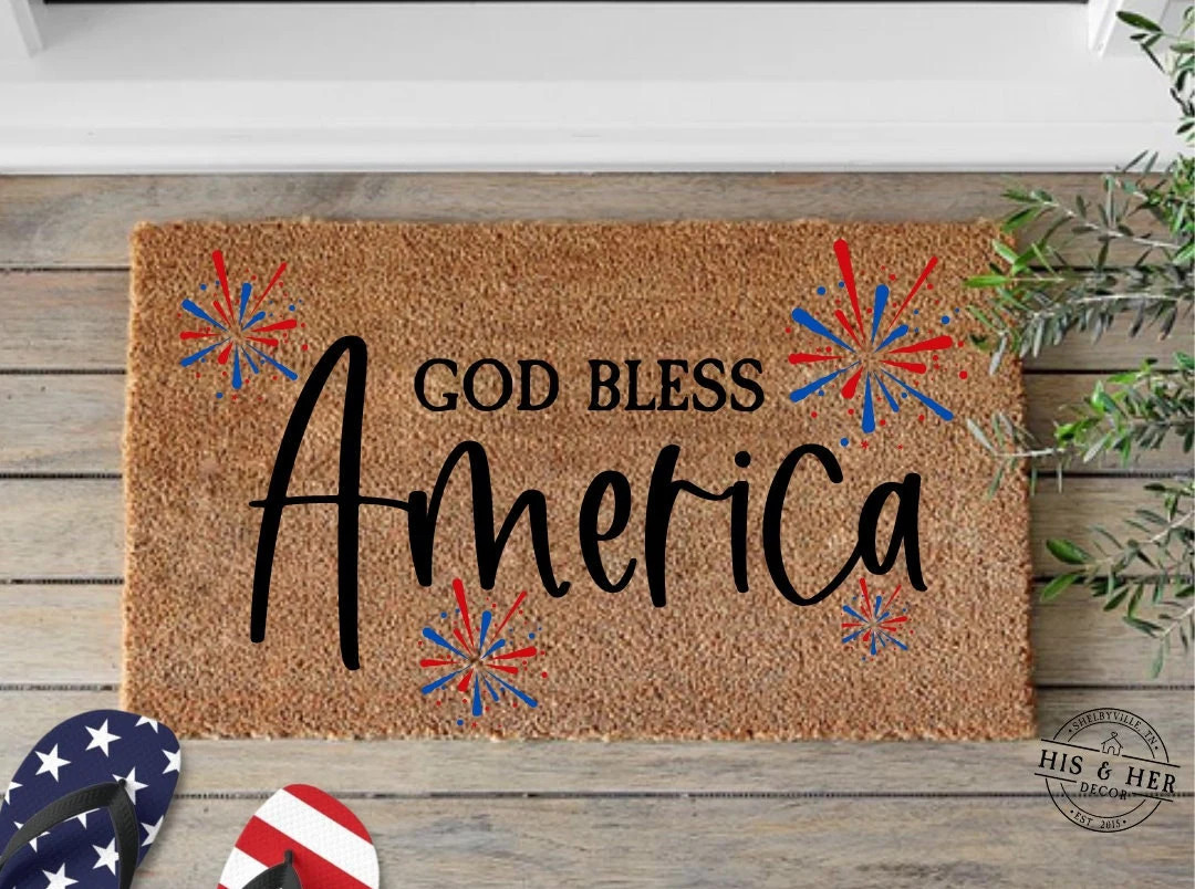 God Bless America Doormat | 4th Of July | Patriotic Doormat | Firework Doormat | 4th Of July Deco... | Etsy (US)