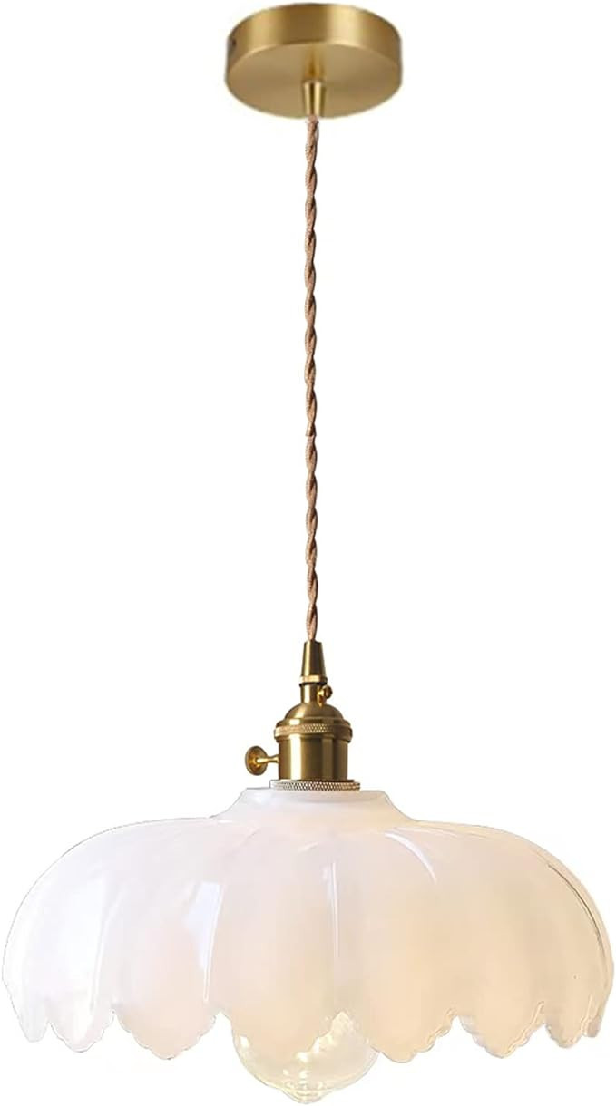 LOTREE Milk White Glass Pendant Light Fixtures Medium 9.8 Inches Lampshade Gold Brass Finish and ... | Amazon (US)