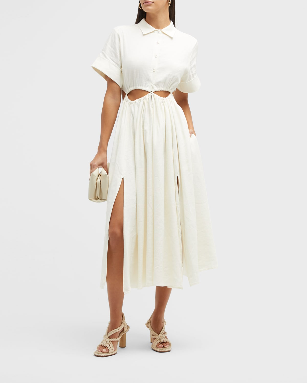 Keegan Cutout Midi Slit Shirtdress | Neiman Marcus