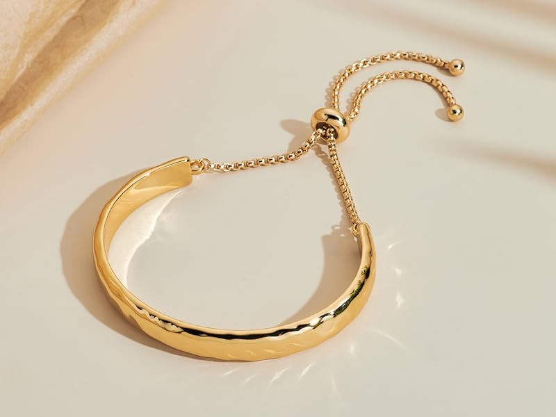 14K Gold Bracelets for Women Adjustable Slider Bracelet Bangle Bracelets for Women Trendy Chain B... | Amazon (US)