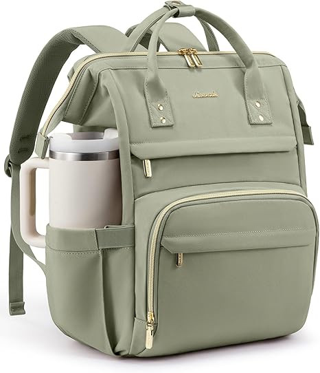 LOVEVOOK Laptop Backpack for Women with Giant Tumbler Holder Pocket,15.6inch Waterproof Travel Ba... | Amazon (US)