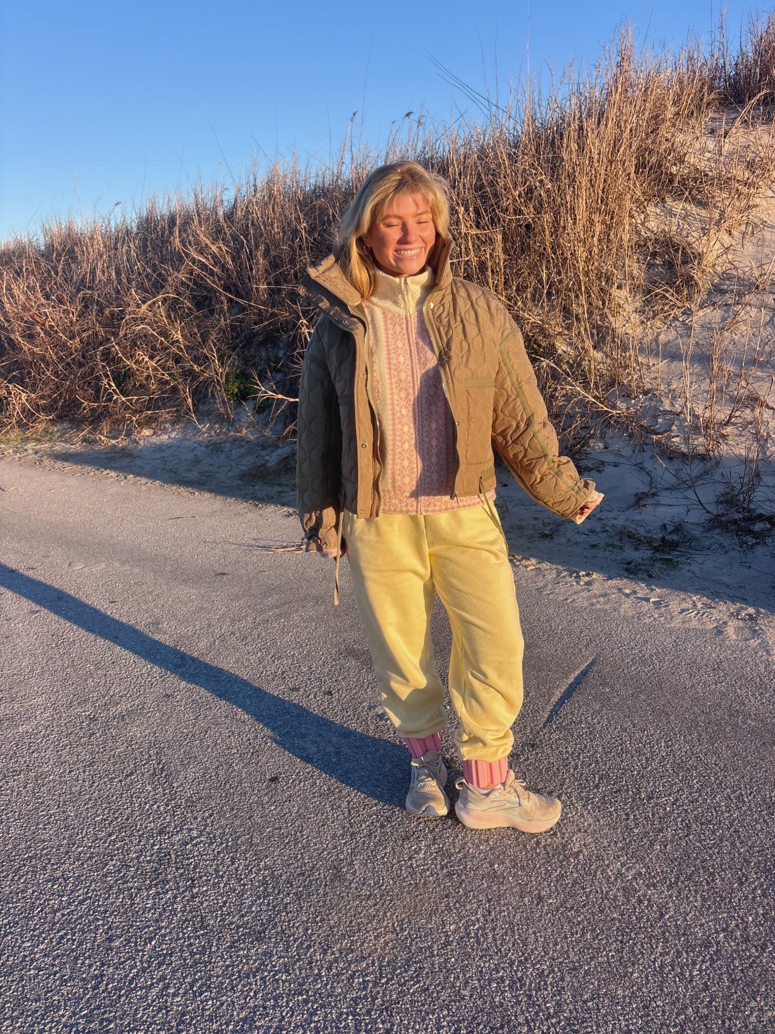 cozy warm w my pastels 🌼🎀 both jackets in a size small and sweatpants also in a small! also my fav walking shoes (brooks) in a size 6 which is a perfect fit! 

#LTKgrwm #LTKootd #LTKdayinmylife