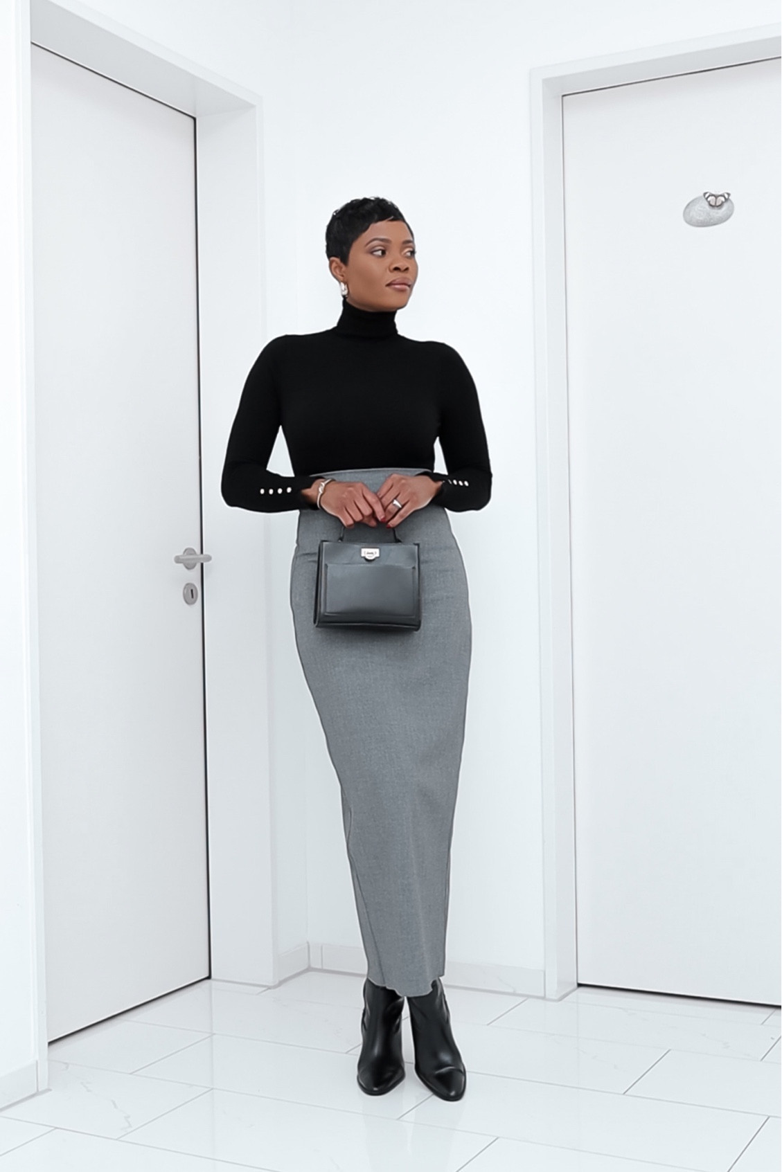 Outfit Ideas Light Grey Pencil Skirt Uk Oui Grey Melange Denim