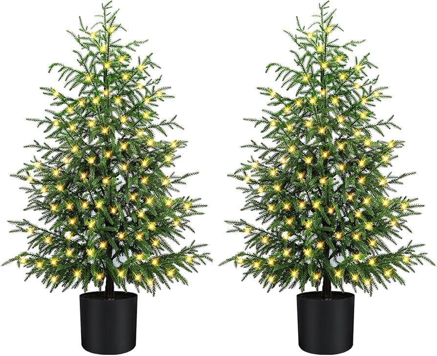 4FT Pre-Lit Artificial Norfolk Pine Christmas Tree – Realistic Potted Tree with 100 LED Lights ... | Amazon (US)