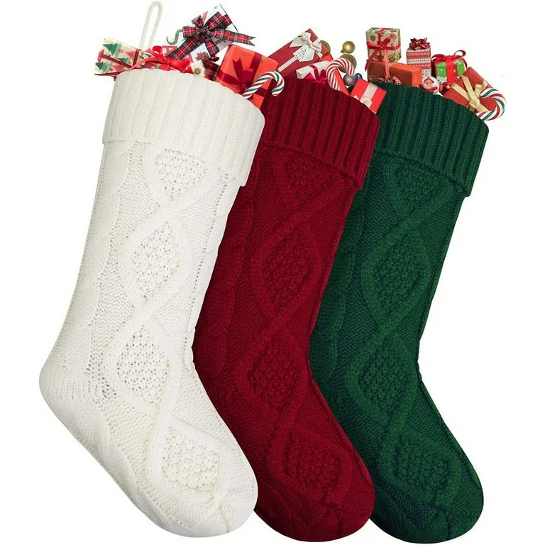 Christmas Stockings, Clearance 3 Packs 18" Happiwiz Knit Christmas Stockings Kits Green, Ivory & ... | Walmart (US)