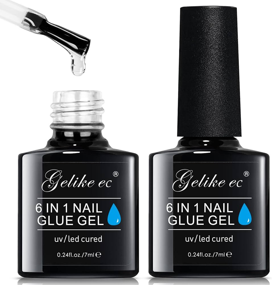 Gelike EC 2Pcs Nail Glue Gel 6 in 1 for Acrylic Nails Long Lasting, Curing Needed UV Extension Gl... | Amazon (US)