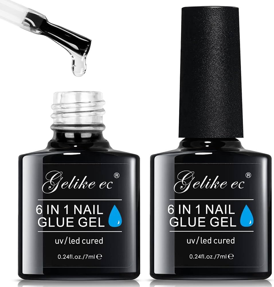 Gelike EC 2Pcs Nail Glue Gel 6 in 1 for Acrylic Nails Long Lasting, Curing Needed UV Extension Gl... | Amazon (US)