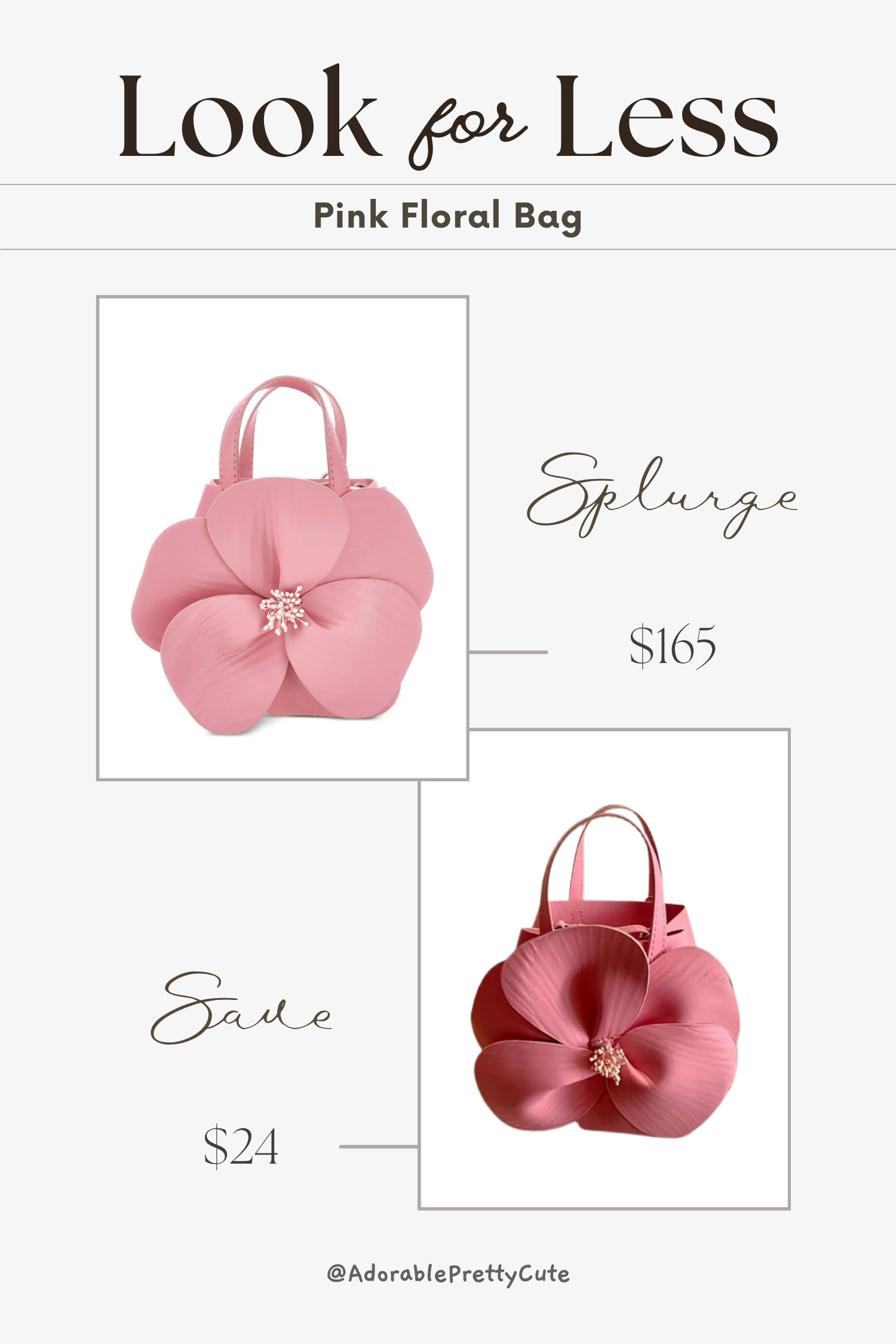 Look for Less｜Pink Petal Bag 🌸👜
Soft pink petal details and a sculptural floral shape make this the kind of statement bag that instantly dresses up spring and summer outfits. Same romantic top-handle mood, from a party-ready splurge to a sweeter budget-friendly save.
#LookForLess #SaveVsSplurge #SaveOrSplurge #PinkBag #RoseBag #PetalBag #FloralBag #FloralBucketBag #TopHandleBag #CrossbodyBag #WeddingGuestBag #FlowerApplique #PartyBag #PartyClutch #SpringBag #SummerBag #RoseBag #StatementAccessories #LTKFinds 

 #LTKsale #LTKstyletip #LTKbag