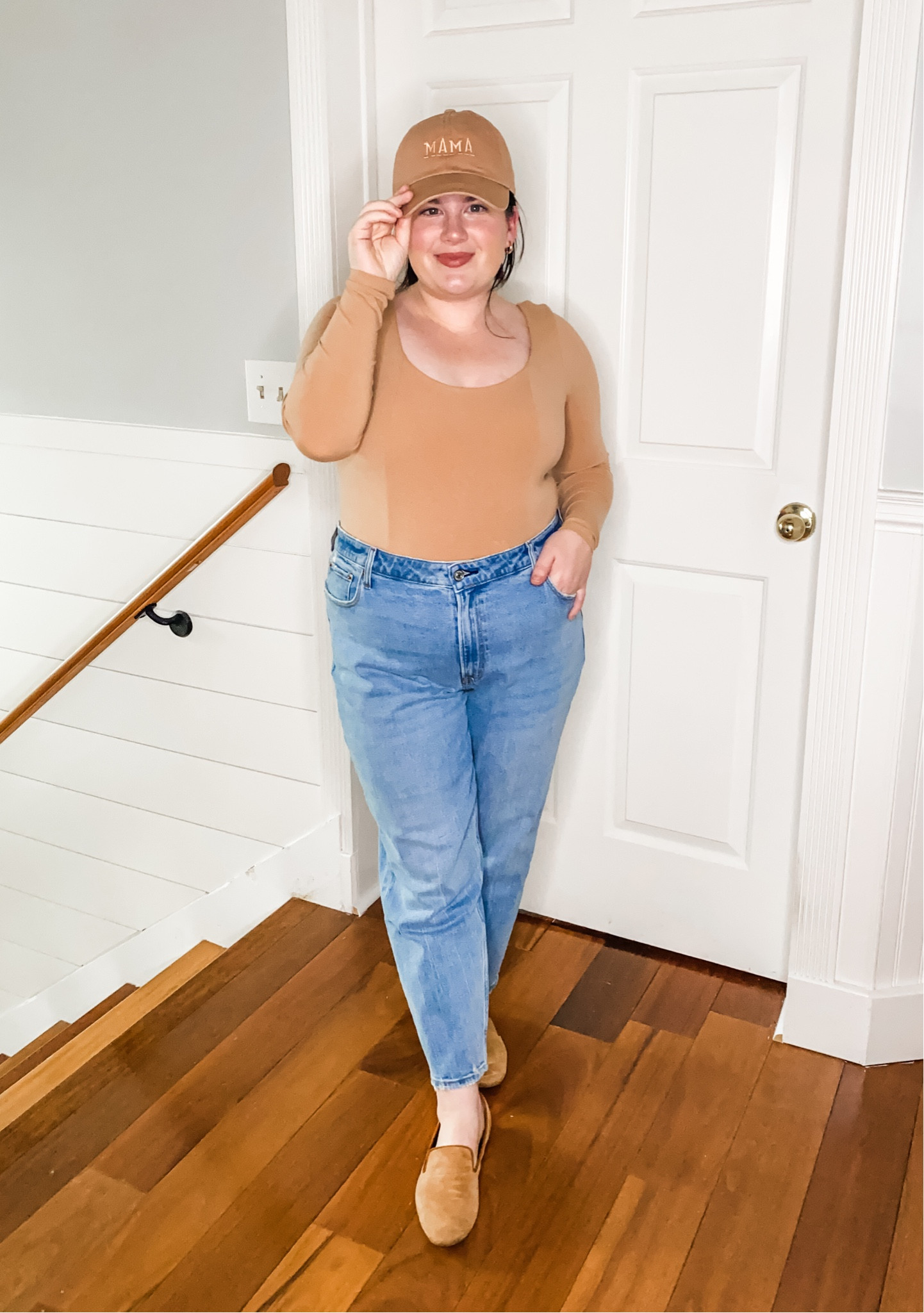sad (happy) beige mom neutral errand fit. mom jeans & bodysuit & baseball hat. capsule wardrobe. 

#LTKmidsize #LTKSpringSale #LTKfindsunder100