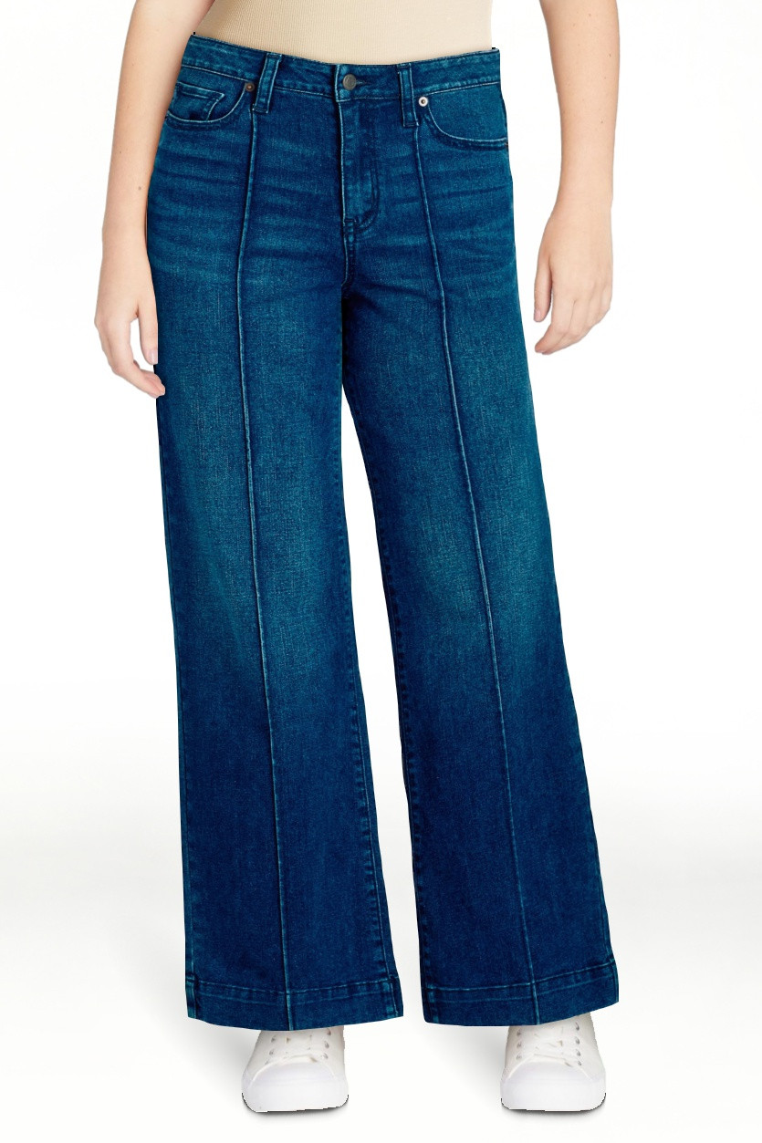 Time and Tru Women's Wide Leg Jeans with Seam Details, Available in Regular, Short, Long Inseams,... | Walmart (US)