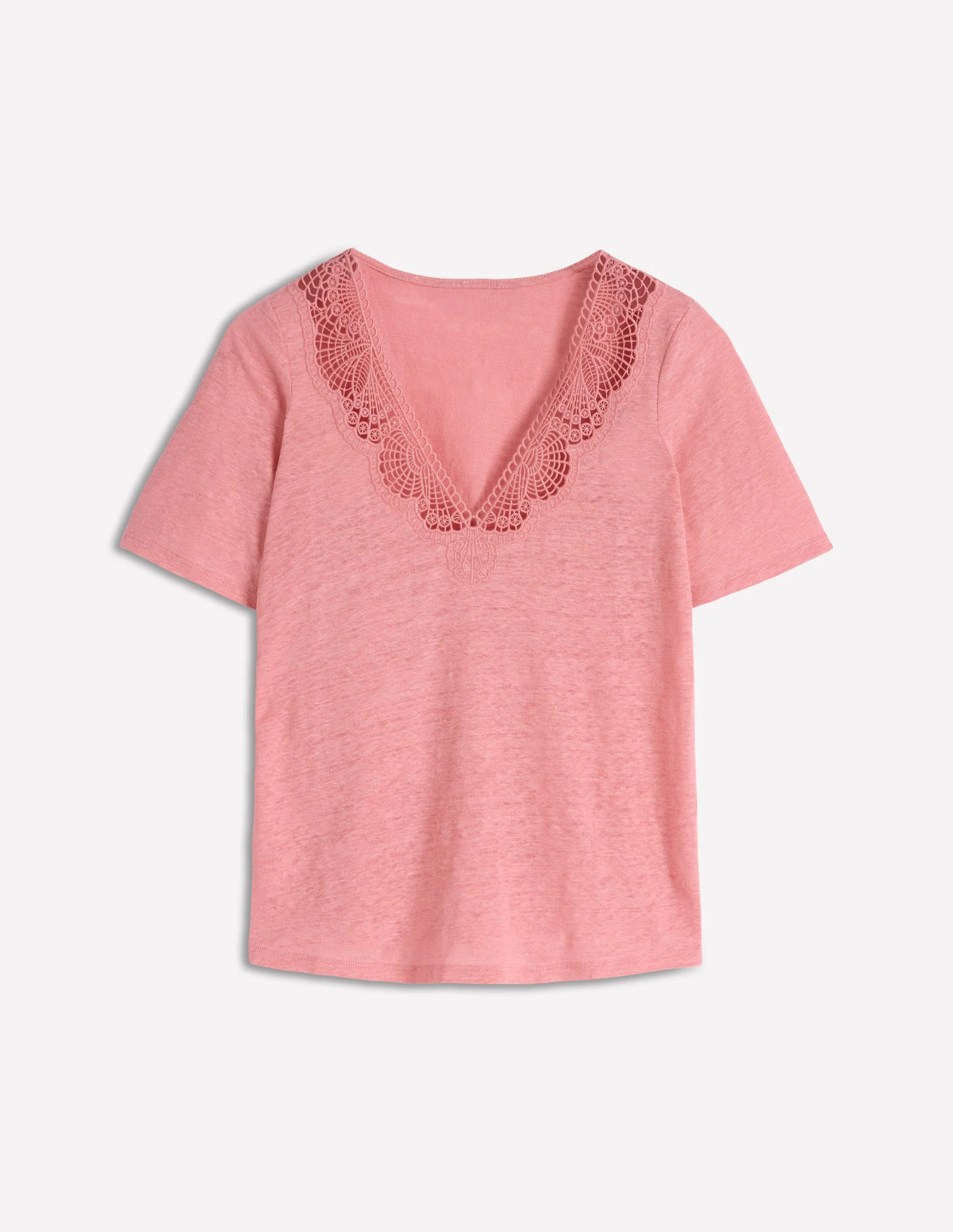 Tara Lace Trim Linen T-shirt-Almond Pink | Boden (US)