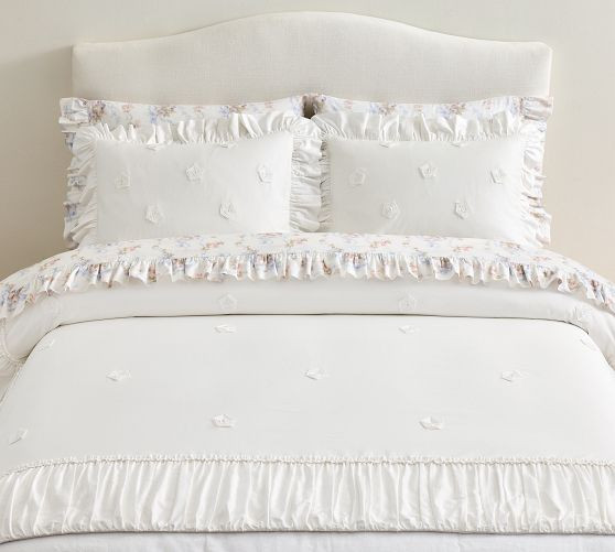 LoveShackFancy White Embellished Rosette Duvet Cover | Pottery Barn (US)