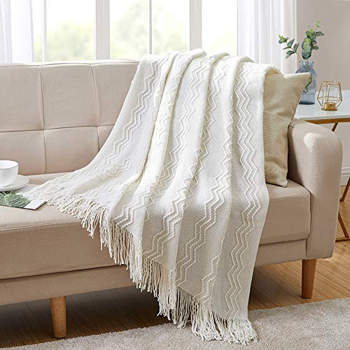 BOURINA Throw Blanket Textured Solid Soft for Sofa Couch Decorative Knitted Blanket, 50" x 60" Off W | Amazon (US)