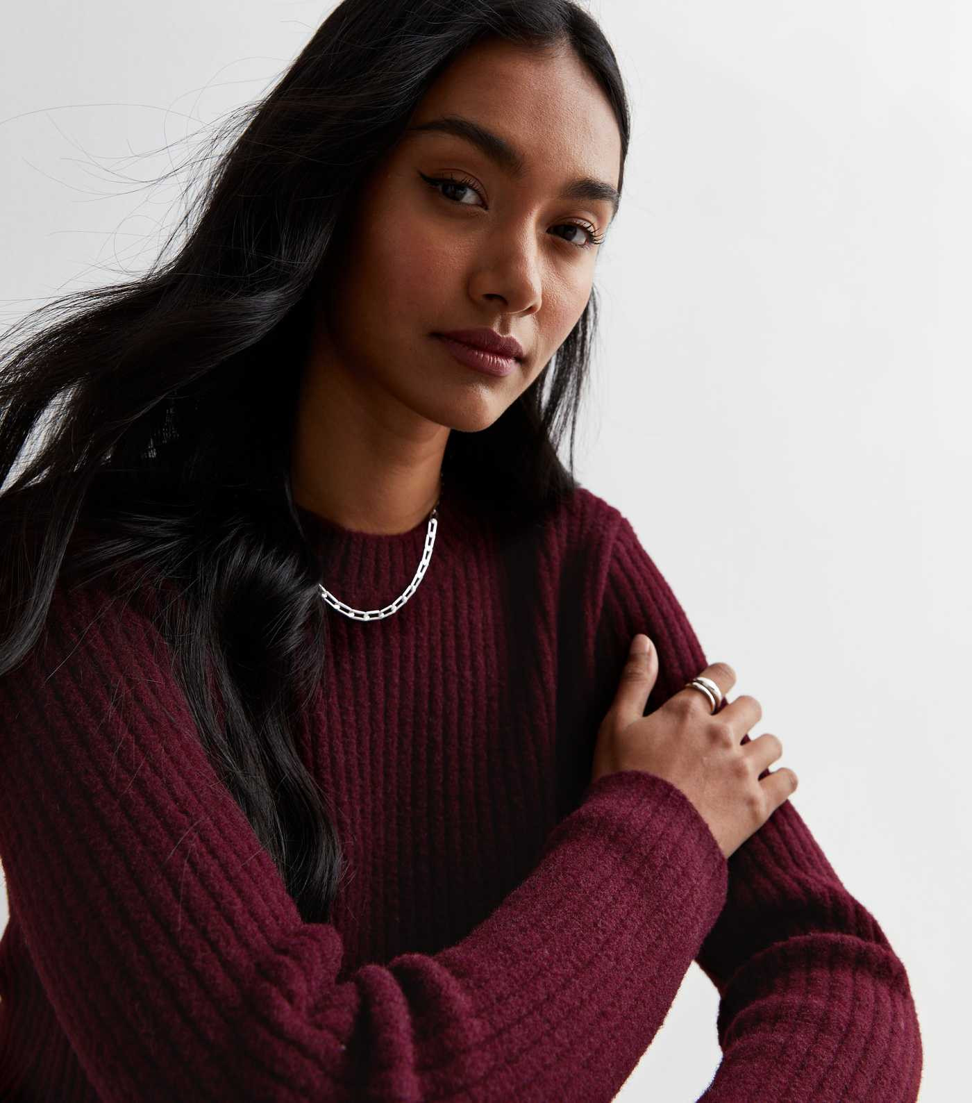 Burgundy Ribbed Knit Crew Neck Jumper | New Look | New Look (UK)