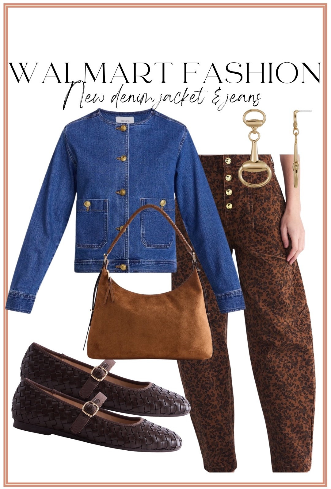 Okayyy Walmart!! 🤎👖 This new denim jacket + printed jeans outfit is SO good! I love the mix of denim, chocolate brown and suede textures — it gives this entire look such an expensive, designer-inspired feel at Walmart prices. The woven Mary Jane flats and brown shoulder bag are the perfect finishing touches! Such a cute Walmart outfit for transitioning into cooler weather while still being easy and wearable now.

#WalmartFashion #WalmartFinds #WalmartNewArrivals #WalmartStyle #WalmartOutfit #WalmartFashionFinds #AffordableFashion #AffordableStyle #DenimOutfit #FallFashion #FallOutfitIdeas #WomensFashion #OutfitInspo #BudgetFashion #WalmartMustHaves

#LTKootd #LTKPetite