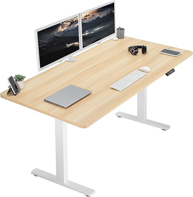 VIVO Electric Height Adjustable 71 x 36 inch Memory Stand Up Desk, Extra Deep Light Wood Table To... | Amazon (US)
