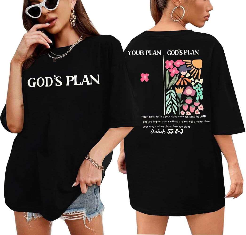Christian Shirts Women Oversized God Shirt Religious Tshirt Bible Verse Graphics Tee Tops | Amazon (US)