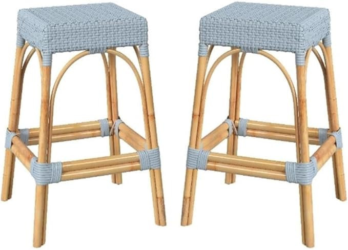 Home Square Rattan Backless Barstool in Twilight Blue - Set of 2 | Amazon (US)