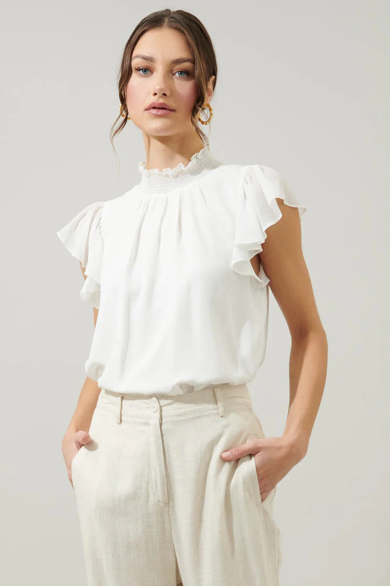 Sun Up Mock Neck Flowy Blouse | Sugarlips