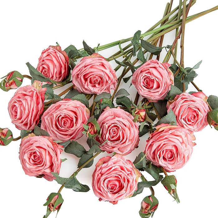 XONOR Artificial Rose Flowers Realistic Silk Burnt Edge Vintage Rose with Long Stem for Home Brid... | Amazon (US)