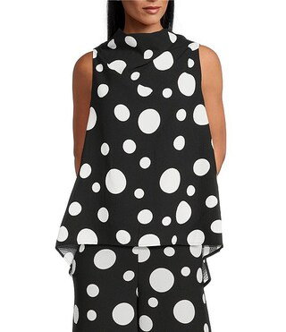 IC Collection Woven Dot Print Cowl Neck Sleeveless High-Low Coordinating Tank Top | Dillard's | Dillard's