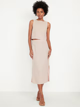 Mid-Rise Linen-Blend Midi Skirt | Old Navy (US)
