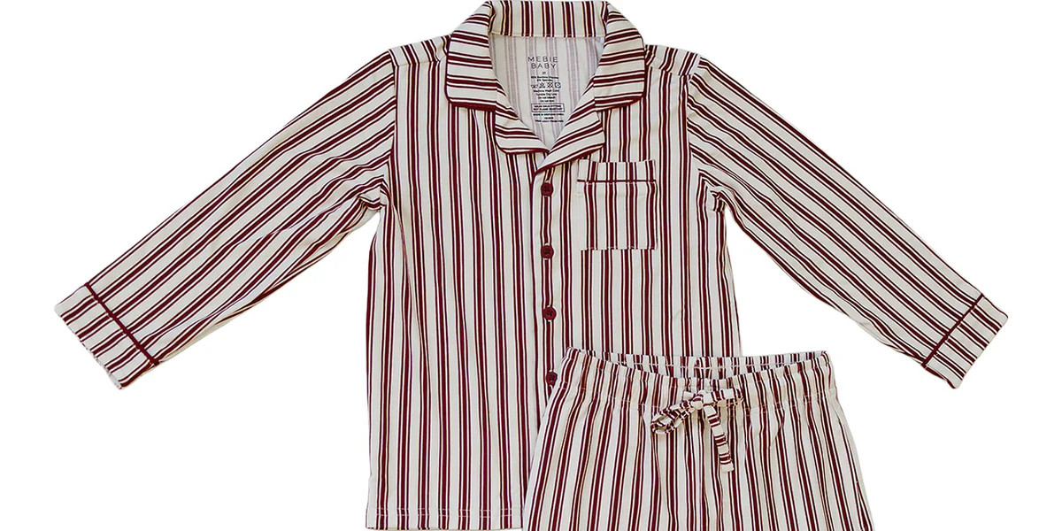 Red Stripes Collared Pajama Set | Mebie Baby