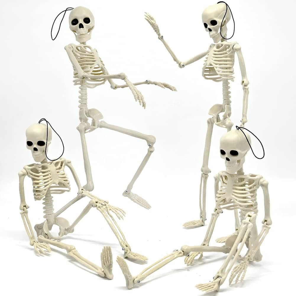 4 Pcs Pose-N-Stay Halloween Skeleton with Movable/Posable Joints, 16" Full Body Plastic Poseable ... | Amazon (US)