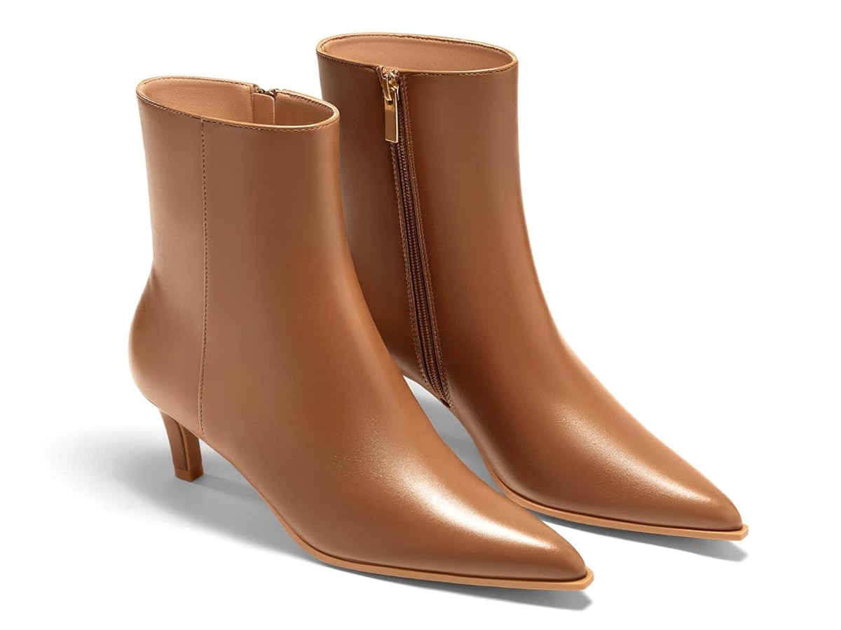 Coutgo Ankle Boots for Women Kitten Low Heel Pointed Toe Booties Side Zipper Fall Shoes | Amazon (US)