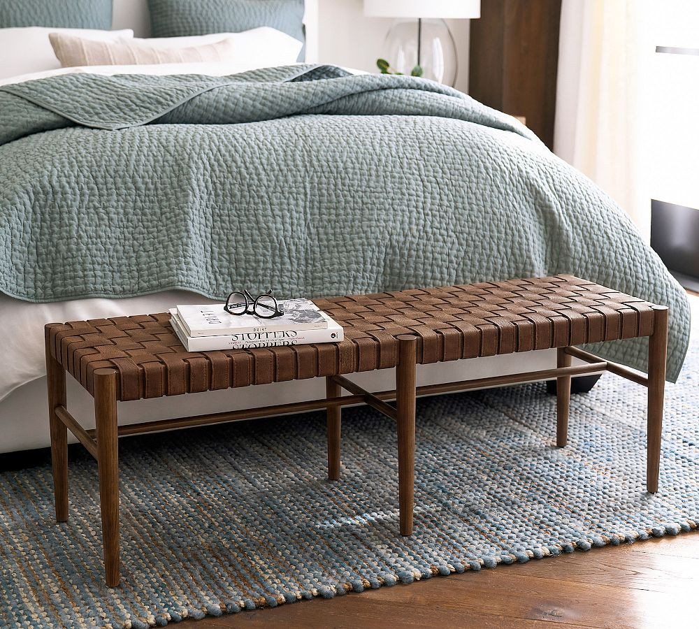Skylar Woven Leather Bench | Pottery Barn (US)
