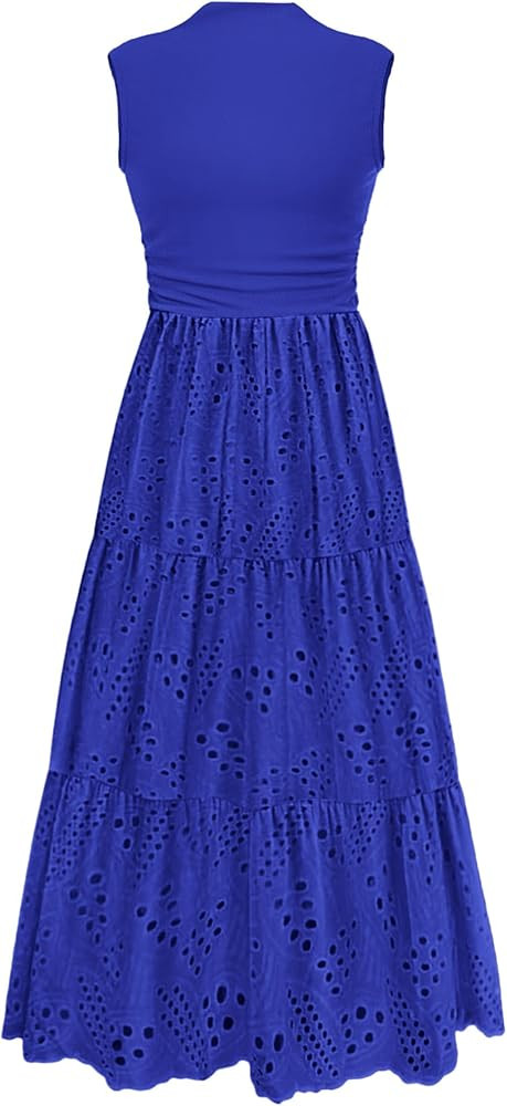 PRETTYGARDEN Summer Dresses for Women 2026 Casual Eyelet Sleeveless Wedding Guest Maxi Dress Tank... | Amazon (US)