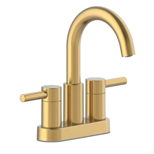 allen + roth Harlow Brushed Gold 4-in centerset 2-handle WaterSense Bathroom Sink Faucet with Dra... | Lowe's