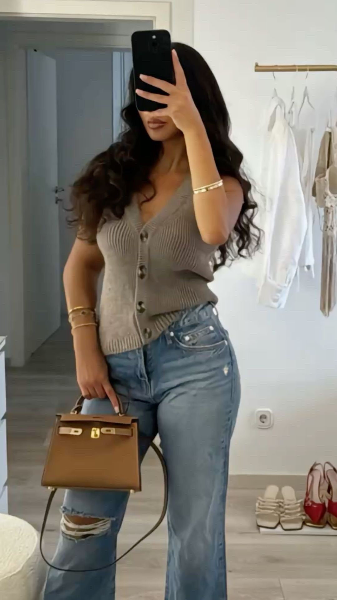 Casual spring outfit denim jeans designer bag handbag mini purse vest outfit cardigan look *not m my pic 

#LTKPetite #LTKootd #LTKSaleAlert