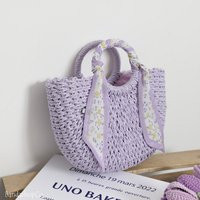 Elegant Straw Bag With Small Lavender Scarf, Cute Summer Tote Bag, Boho Woven Bag, Purple Beach Bag, | Etsy (US)