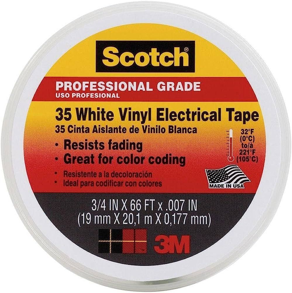 3M 10828 Scotch 35 Vinyl Electrical Color Coding Tape, 3/4-Inch X 66Ft, White | Amazon (US)