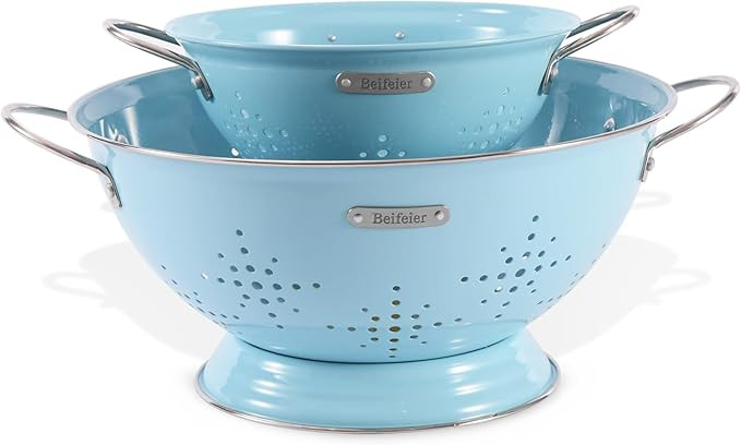 Metal Colander 2 Pack, Strainer Bowel with Handles 2Qt & 6Qt Powder Coated Solid Ring Base Heavey... | Amazon (US)