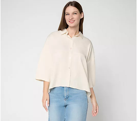 Peace Love World Boheme Button Front Shirt with Crochet Detail - QVC.com | QVC