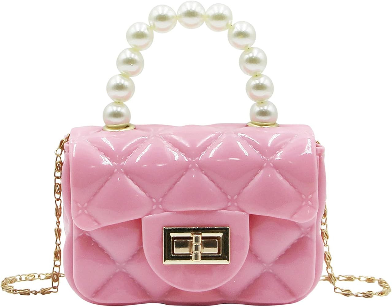 Fashion Candy Color Handbag Satchel Mini Pink Purse Jelly Shoulder Bag Crossbody Purse with Pearl... | Amazon (US)
