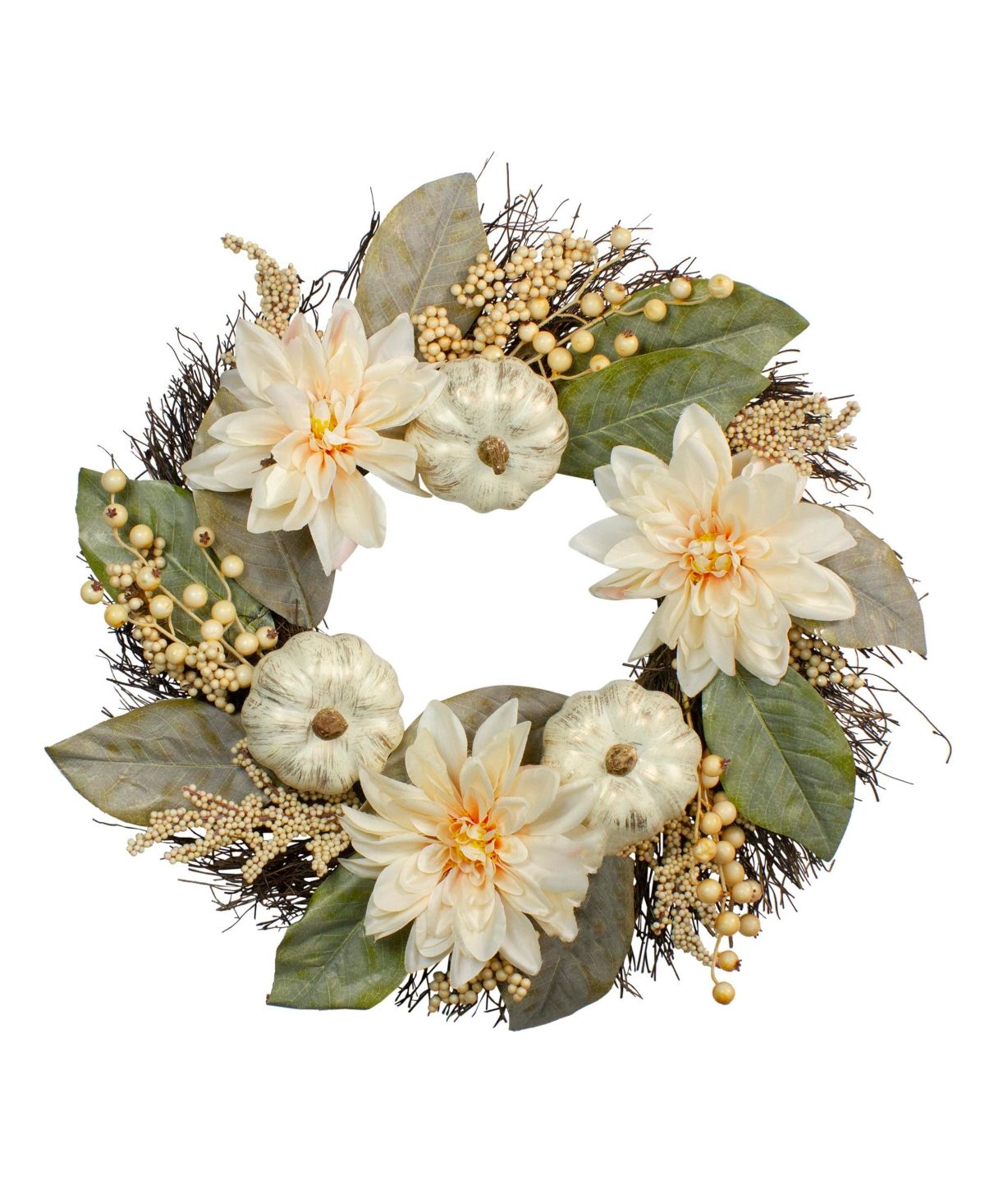 Dahlia and Pumpkin Fall Artificial Floral Wreath, 22 | Macys (US)