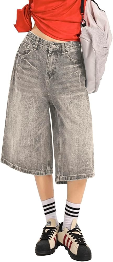 EMMIOL Jorts Women Baggy Jean Shorts Casual 2025 Summer Trendy Wide Leg Long Denim Shorts Y2K Str... | Amazon (US)