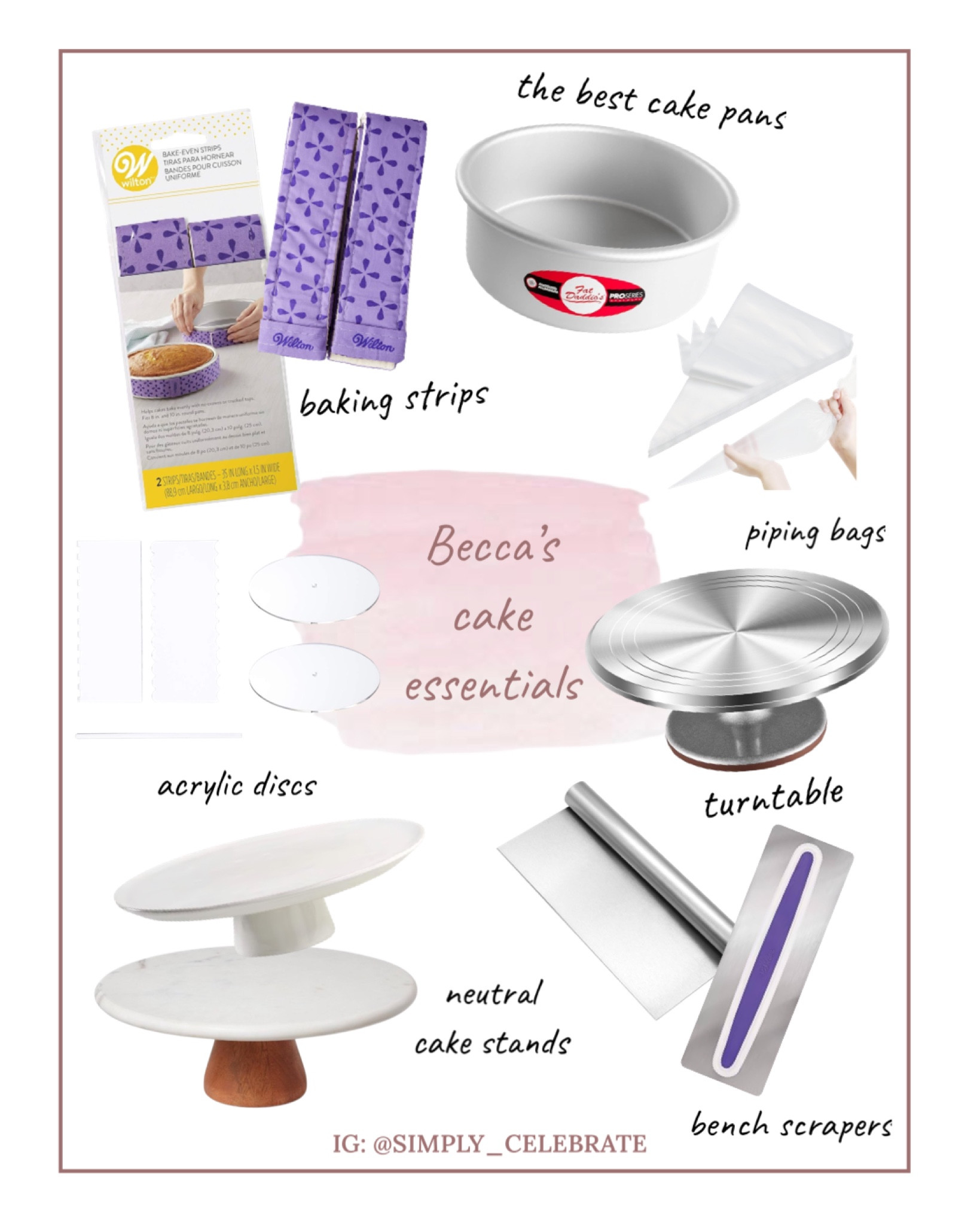 All my tried and true cake besties 🎂🍰 that I wouldn’t bake without! The best of the basics 👩🏻‍🍳 for even baking, smooth frosting sides, and displaying the final product 

#LTKhome #LTKparties