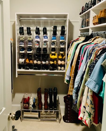 This closet space is so well organized thanks to these shoes boxes, and the right shelving/hanger setup! 

#LTKhome #LTKFind #LTKfamily