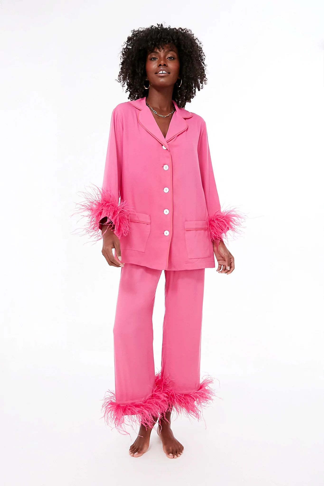 Hot Pink Party Pajama Set with Feathers | Tuckernuck (US)